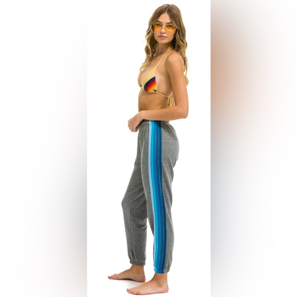 Aviator Nation 5 Stripe Sweatpants Heather Gray/Blue Size Small